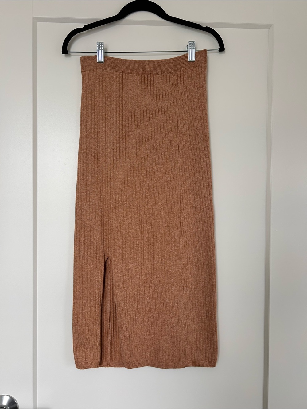 Free People Ribbed Midi Skirt in Camel Brown